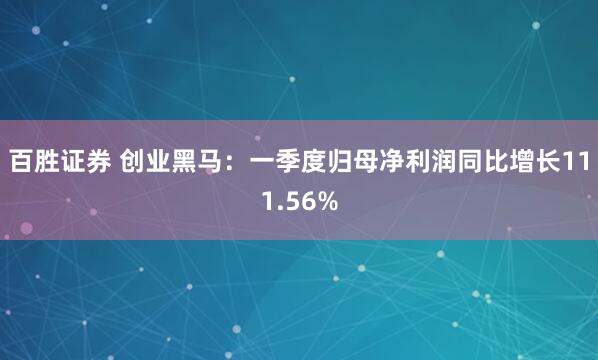 百胜证券 创业黑马：一季度归母净利润同比增长111.56%